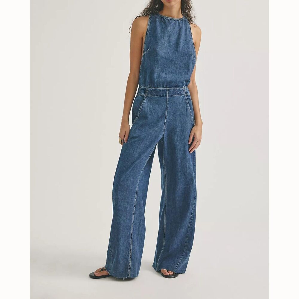 Free People We The Free Margo Jumpsuit Denim Wide-Leg Sleeveless Cotton S 291000